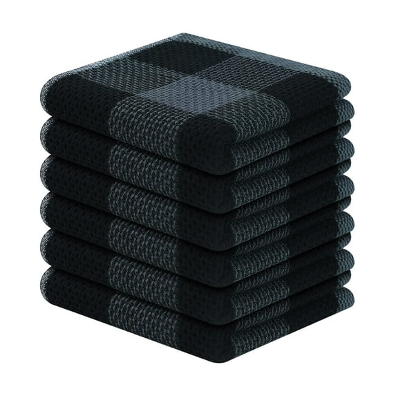 decorUhome 6-pack 100% Cotton Waffle Weave Kitchen Dish Cloth, 12x12 Inches, Super Soft and Absorbent Dish Towels, Black & Grey