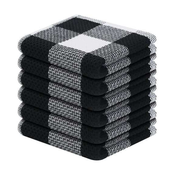 decorUhome 6-pack 100% Cotton Waffle Weave Kitchen Dish Cloth, 12x12 Inches, Super Soft and Absorbent Dish Towels, White & Black