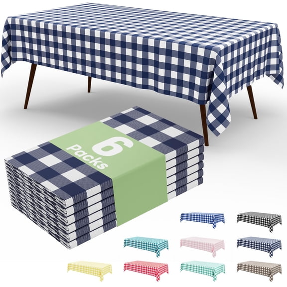 decorUhome 6Pcs Disposable Tablecloth for Rectangular Table, 54x108 Inch Navy and White Checkered Table cover for Party, Birthday, Picnic
