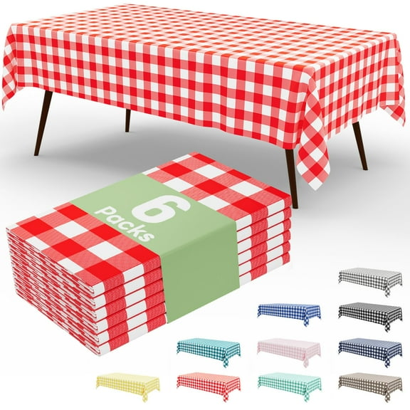 decorUhome 6Pcs Disposable Tablecloth for Rectangular Table, 54x108 Inch Red and White Checkered Table cover for Party, Birthday, Picnic