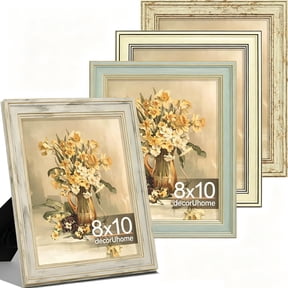 decorUhome 8x10 Picture Frames Set of 4, Photo Frame for Gallery Wall or Tabletop Display, 8x10 Matted to 5x7 Picture Frame, Distressed White&Light Green&Beige&Green Gold