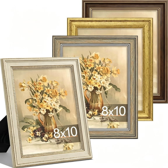 decorUhome 8x10 Picture Frames Set of 4, Photo Frame for Gallery Wall or Tabletop Display, 8x10 Matted to 5x7 Picture Frame, Rustic White&Vintage Green&Gold&Brown