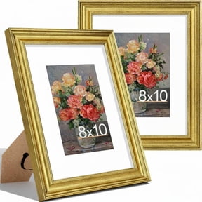 decorUhome 8x10 Picture Frames Set of 2, Display 5x7 Pictures with Mat or 8x10 without Mat, Wall and Tabletop Display Photo Frames, Gold