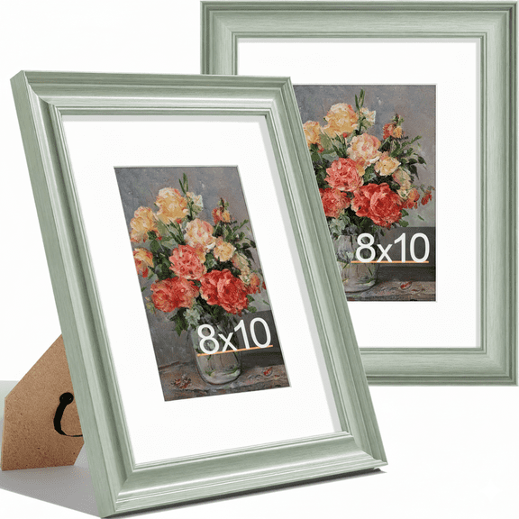 decorUhome 8x10 Picture Frames Set of 2, Display 5x7 Pictures with Mat or 8x10 without Mat, Wall and Tabletop Display Photo Frames, Light Green