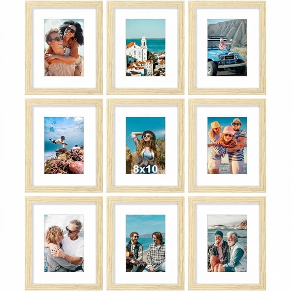 decorUhome 8x10 Rustic Pink Picture Frame Set of 9, Display 5x7 Pictures with Mat or 8x10 without Mat, Photo Frames for Wall or Tabletop