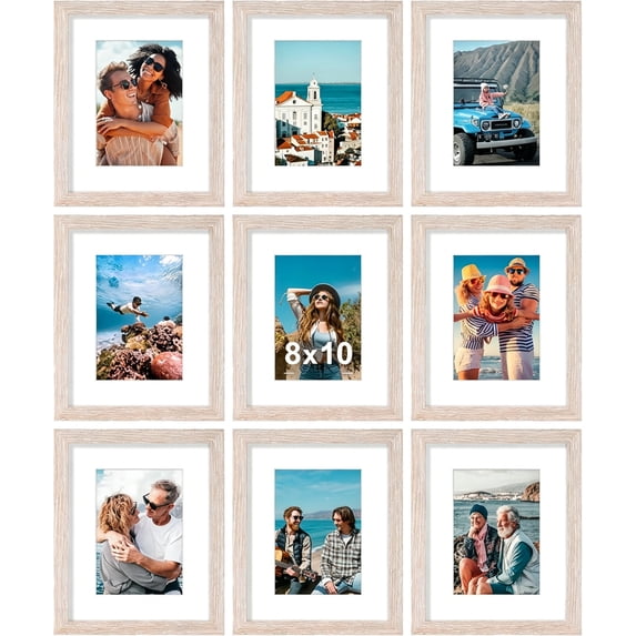 decorUhome 8x10 Rustic Pink Picture Frame Set of 9, Display 5x7 Pictures with Mat or 8x10 without Mat, Photo Frames for Wall or Tabletop