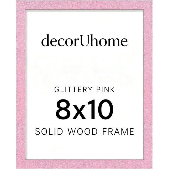 decorUhome 8x10 Solid Wood Picture Frame, Display 5x7 Pictures with Mat or 8x10 without Mat, Photo Frame for Home Decor, Glittery Pink