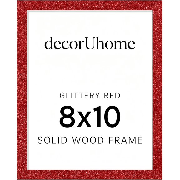 decorUhome 8x10 Solid Wood Picture Frame, Display 5x7 Pictures with Mat or 8x10 without Mat, Photo Frame for Home Decor, Glittery Red
