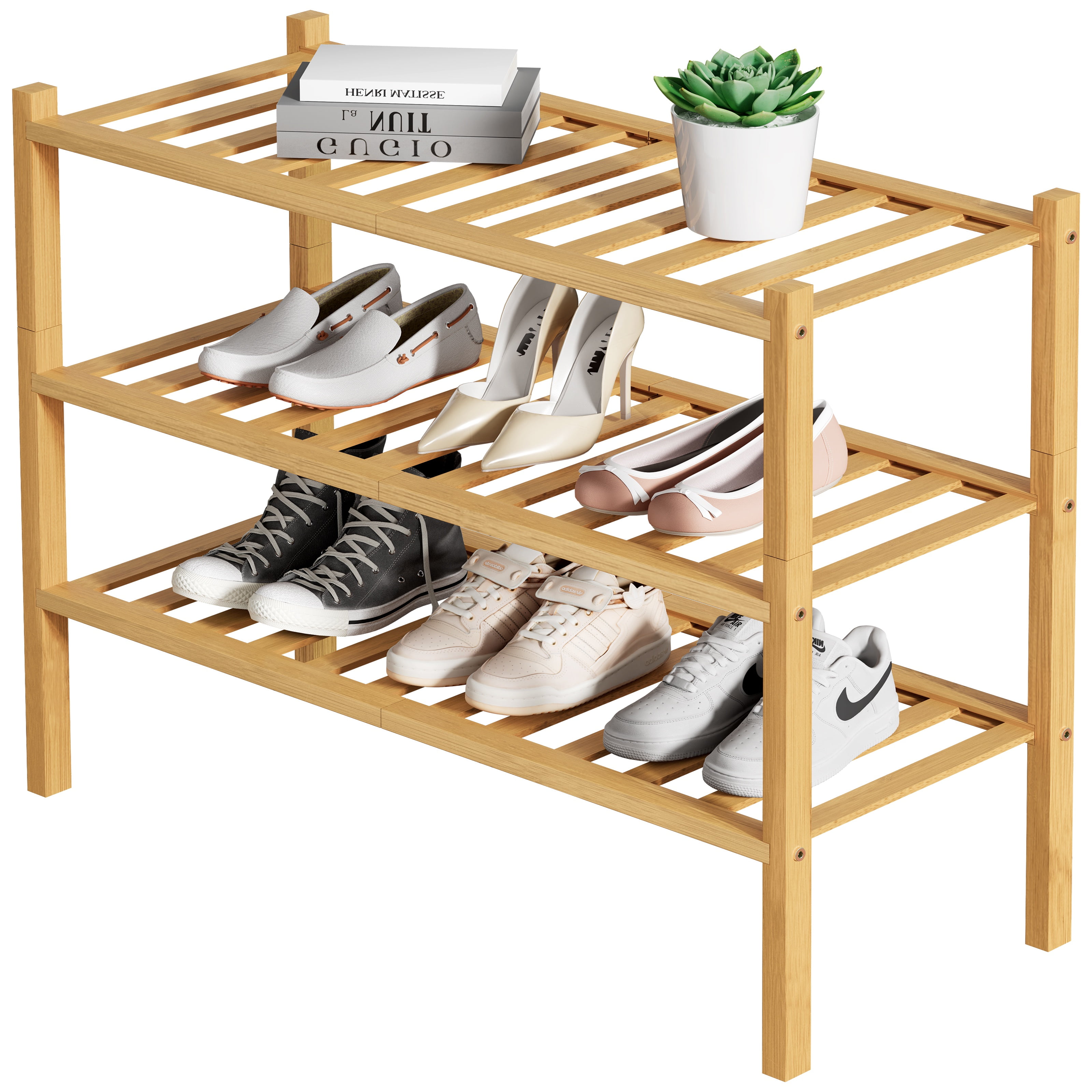 decorUhome Bamboo 2 Tier Shoe Rack for Closet, Shoe Storage Organizer ...