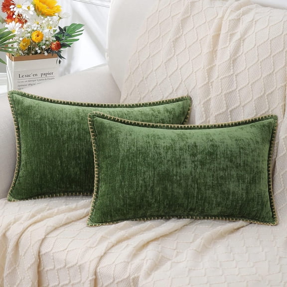 decorUhome Chenille Throw Pillow Covers 12x20 Set of 2, Soft Farmhouse Decorative Pillow Covers, Forest Elf(Pillow Cover Only, No Inserts Included)