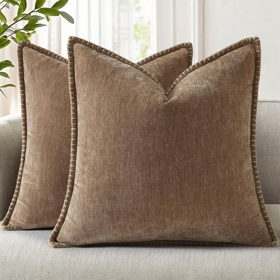 decorUhome Chenille Throw Pillow Covers 18x18 Set of 2, Soft Farmhouse Decorative Pillow Covers, Desert Sand(Pillow Cover Only, No Inserts Included)