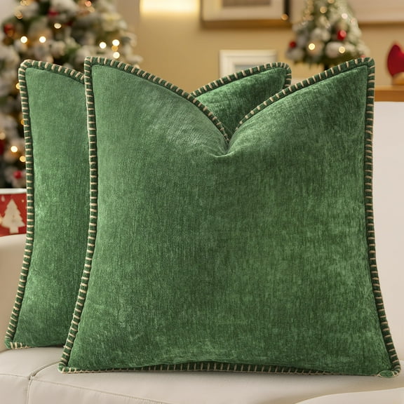 decorUhome Chenille Throw Pillow Covers 18x18 Set of 2, Soft Farmhouse Decorative Pillow Covers, Forest Elf(Pillow Cover Only, No Inserts Included)