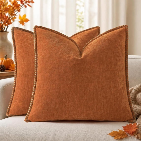 decorUhome Chenille Throw Pillow Covers 18x18 Set of 2, Soft Farmhouse Decorative Pillow Covers, Light Rust(Pillow Cover Only, No Inserts Included)
