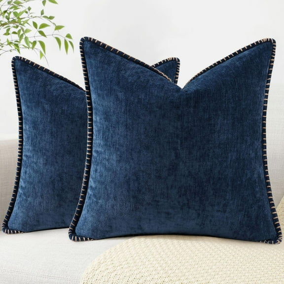 decorUhome Chenille Throw Pillow Covers 18x18 Set of 2, Soft Farmhouse Decorative Pillow Covers, Poseidon(Pillow Cover Only, No Inserts Included)