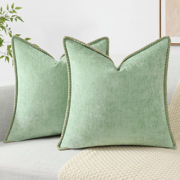 decorUhome Chenille Throw Pillow Covers 18x18 Set of 2, Soft Farmhouse Decorative Pillow Covers, Sage Green(Pillow Cover Only, No Inserts Included)