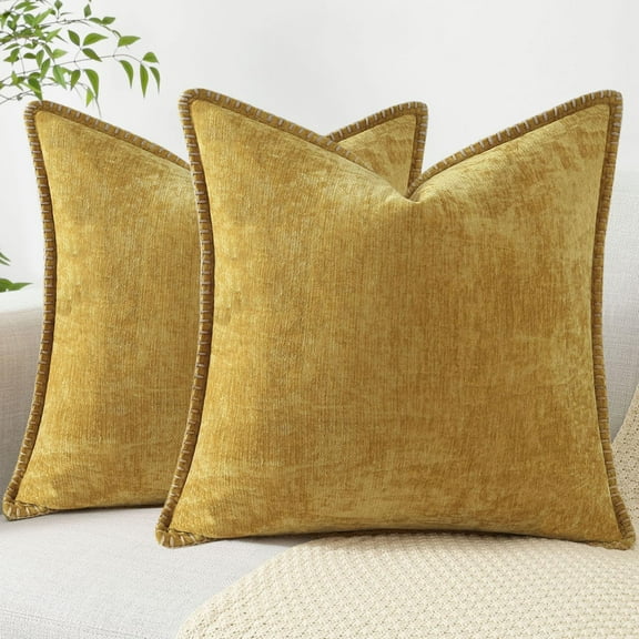 decorUhome Chenille Throw Pillow Covers 20x20 Set of 2, Soft Farmhouse Decorative Pillow Covers, Mineral Yellow(Pillow Cover Only, No Inserts Included)