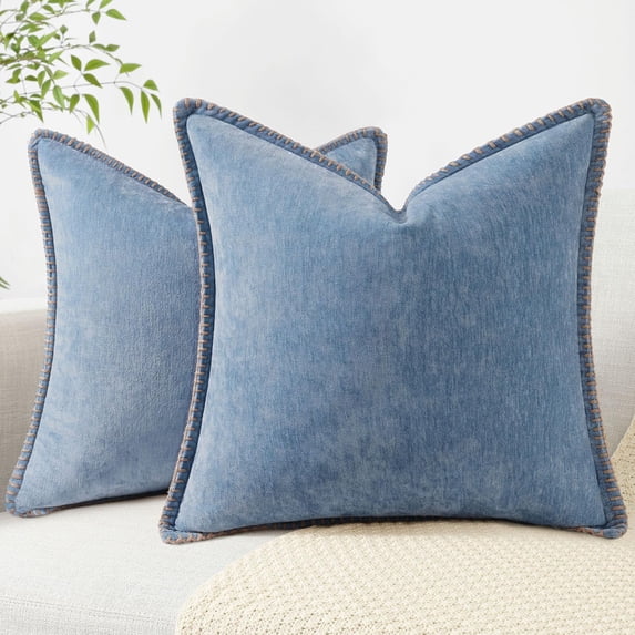 decorUhome Chenille Throw Pillow Covers 22x22 Set of 2, Soft Farmhouse Decorative Pillow Covers, Blue(Pillow Cover Only, No Inserts Included)