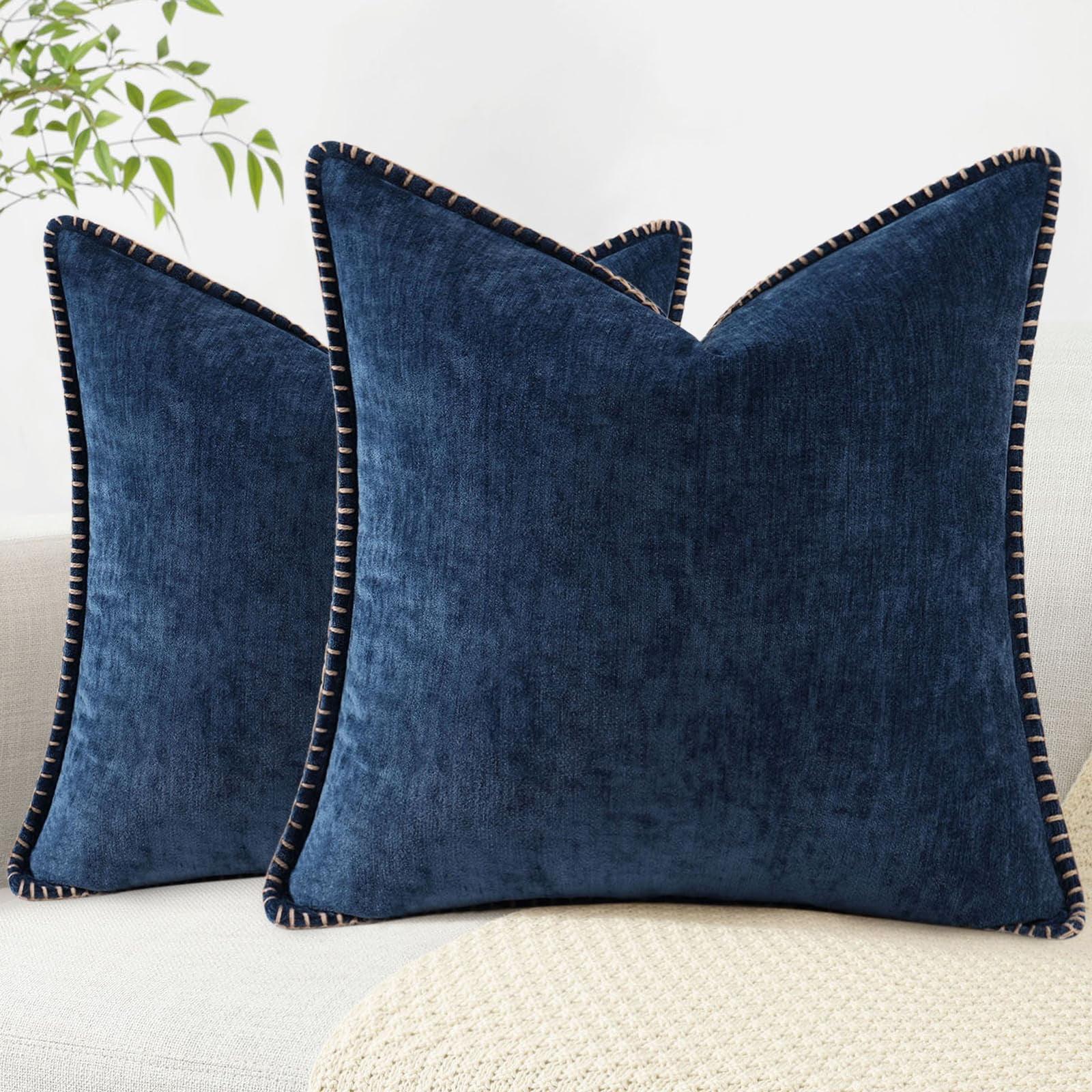 decorUhome Chenille Throw Pillow Covers 24x24 Set of 2, Soft Farmhouse ...