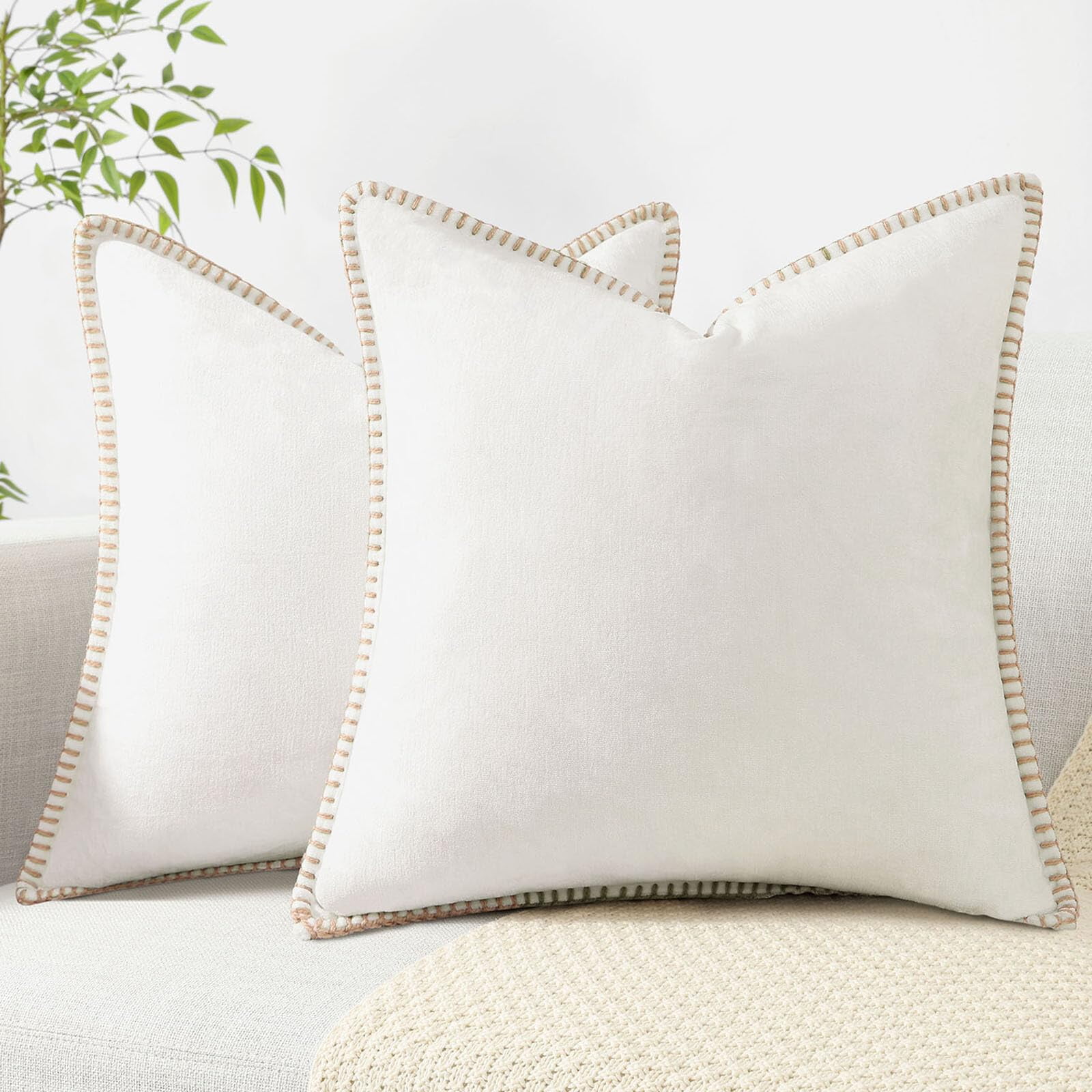 decorUhome Chenille Throw Pillow Covers 26x26 Set of 2, Soft Farmhouse Decorative Pillow Covers, Cream White(Pillow Cover Only, No Inserts Included)