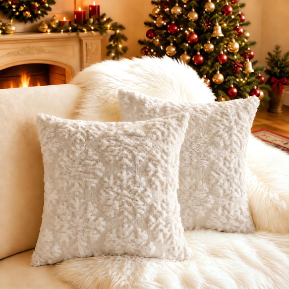 decorUhome Christmas Throw Pillow Covers 20x20 Pack of 2, Soft Plush Faux Wool Couch Pillow Covers, Beige (Pillow Cover Only, No Inserts Included)