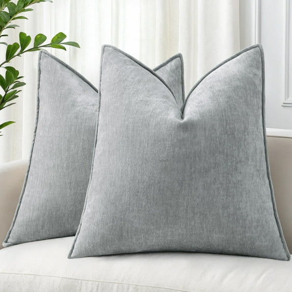 decorUhome Couch Throw Pillow Covers 16x16 Set of 2, Decorative Soft Neutral Chenille Pillow Covers, Ultimate Gray
