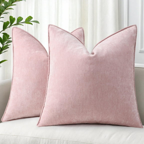 decorUhome Couch Throw Pillow Covers 18x18 Set of 2, Decorative Soft Neutral Chenille Pillow Covers, Blush Pink