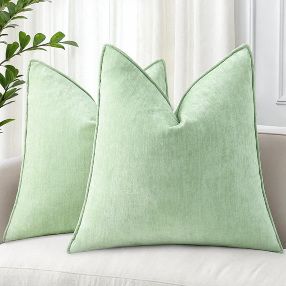 decorUhome Couch Throw Pillow Covers 18x18 Set of 2, Decorative Soft Neutral Chenille Pillow Covers, Sage Green