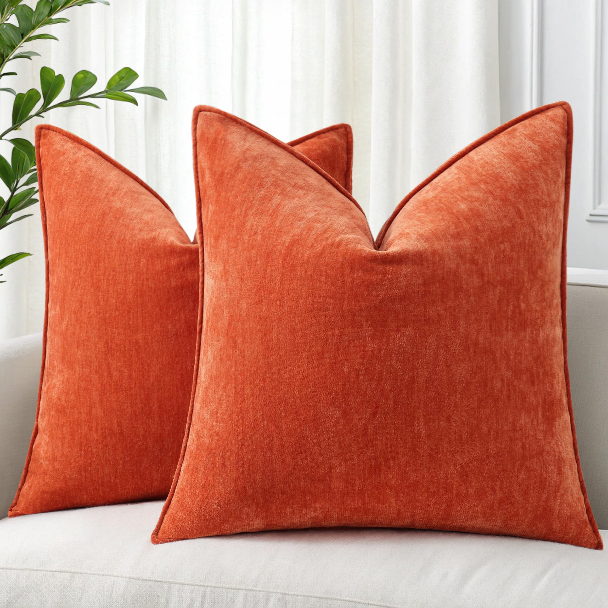decorUhome Couch Throw Pillow Covers 20x20 Set of 2, Decorative Soft  Neutral Chenille Pillow Covers, Rust, image size:2000x2000