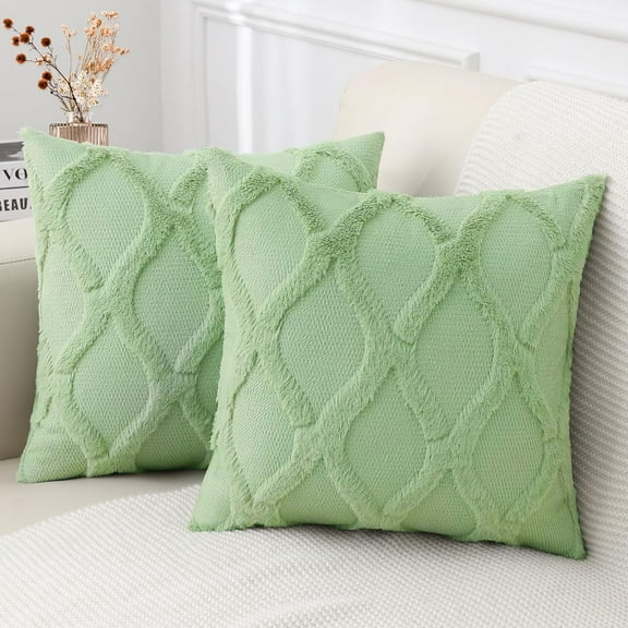 decorUhome Decorative Throw Pillow Covers 18x18 Set of 2, Soft Plush Faux Fur Wool Pillow Covers for Couch, Sage Green
