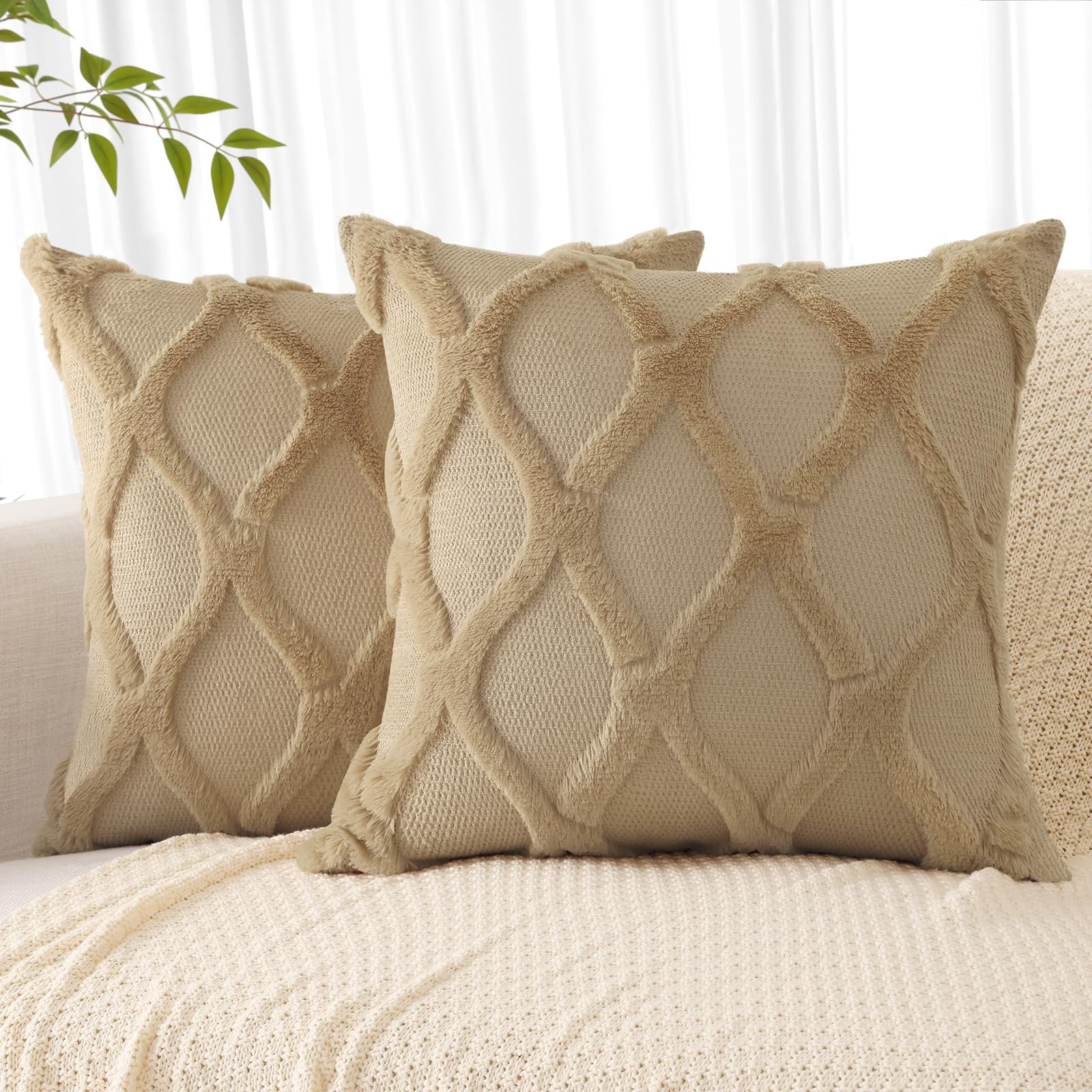 decorUhome Decorative Throw Pillow Covers 22x22 Set of 2, Soft Plush ...
