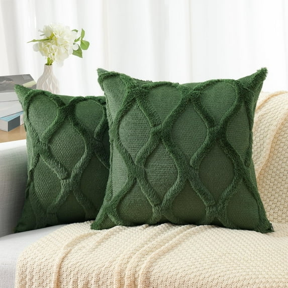 decorUhome Decorative Throw Pillow Covers 24x24 Set of 2, Soft Plush Faux Fur Wool Pillow Covers for Couch, Forest Elf