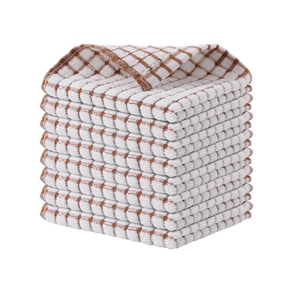 decorUhome Dish Cloths Set of 8, 100% Cotton Super Soft and Absorbent Kitchen Cloths for Washing Dishes, Quick Drying Dish Towels 12" x12", Brown