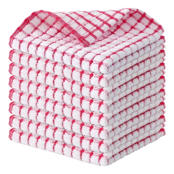 decorUhome Dish Cloths Set of 8, 100% Cotton Super Soft and Absorbent Kitchen Cloths for Washing Dishes, Quick Drying Dish Towels 12" x12", Red