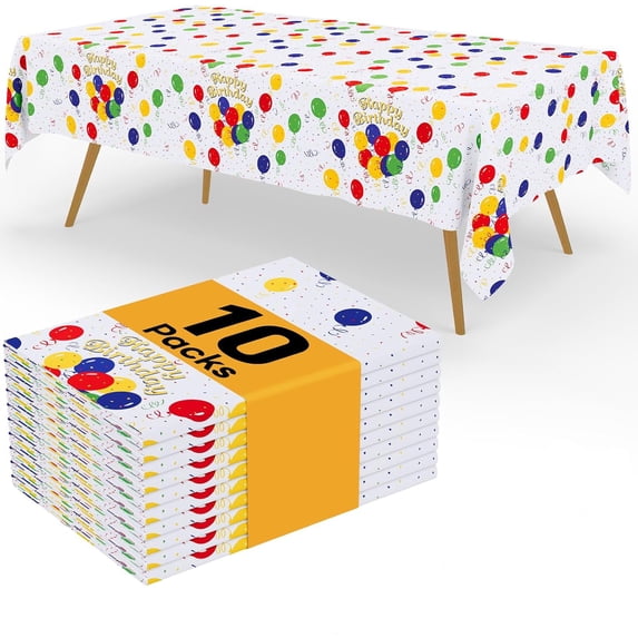 decorUhome Disposable Plastic Party Tablecloth - 10 Pack, 54 x 108 inch Decorative Rectangular Table Cover, Waterproof Plastic Tablecloth, White & Yellow & Red