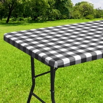 decorUhome Fitted Checkered Tablecloth, Vinyl Rectangular Table Cloth for 30"×72"in(90"×197"cm) Tables, Waterproof Buffalo Plaid Table Cover, Black and White