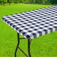thumbnail image 1 of decorUhome Fitted Checkered Tablecloth, Vinyl Rectangular Table Cloth for 30"×72"in(90"×197"cm) Tables, Waterproof Buffalo Plaid Table Cover, Navy and White, 1 of 8