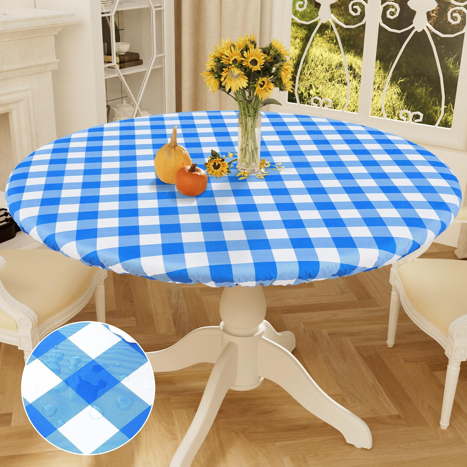 decorUhome Fitted Checkered Tablecloth, Vinyl Round Table Cloth for 36 ...