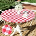 thumbnail image 1 of decorUhome Fitted Checkered Tablecloth, Vinyl Round Table Cloth for 36"-44" Tables, Waterproof Buffalo Plaid Table Cover, Red and White, 1 of 8
