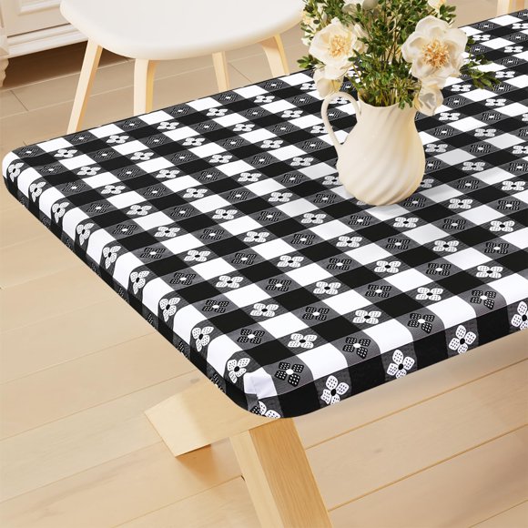 decorUhome Fitted Tablecloth for Rectangular Tables, Waterproof Elastic Table Cloths, Flannel Backed Vinyl Table Cover for Indoor and Outdoor(30"x72", Black)