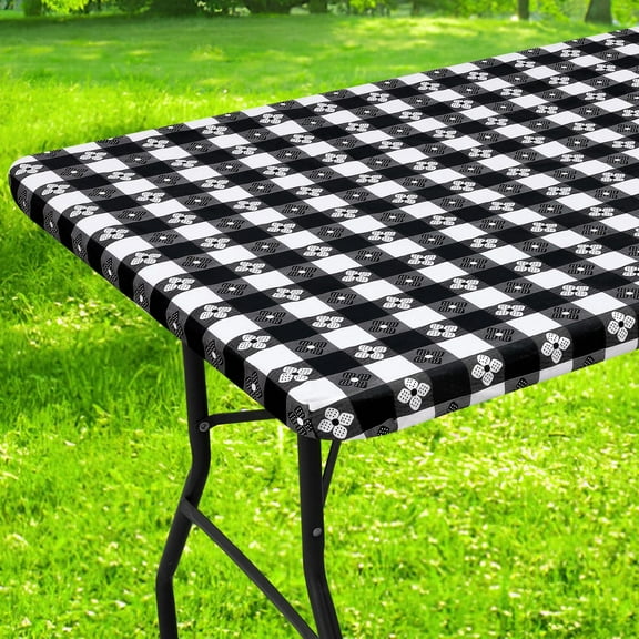 decorUhome Fitted Tablecloth for Rectangular Tables, Waterproof Elastic Table Cloths, Flannel Backed Vinyl Table Cover for Indoor and Outdoor(30"x72", Black)