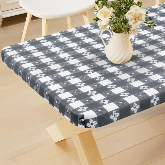 decorUhome Fitted Tablecloth for Rectangular Tables, Waterproof Elastic Table Cloths, Flannel Backed Vinyl Table Cover for Indoor and Outdoor(30"x72", Grey)