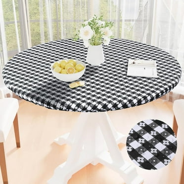 decorUhome Fitted Tablecloth for Round Tables, Waterproof Elastic Table Cloths, Flannel Backed Vinyl Table Cover for Indoor and Outdoor(48R, Black)