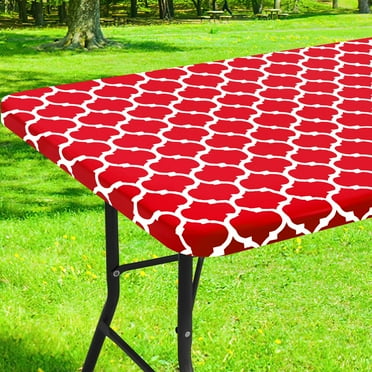 decorUhome Fitted Vinyl Tablecloth Rectangular 30"×48"in(90"×136"cm), Waterproof Wipeable PVC Table Cover, Moroccan, Red, For Indoor or Outdoor