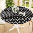 thumbnail image 1 of decorUhome Fitted Vinyl Tablecloth Round 36"-44" Diameter, Waterproof Wipeable PVC Table Cover, Moroccan, Black, For Indoor or Outdoor, 1 of 8