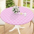 thumbnail image 1 of decorUhome Fitted Vinyl Tablecloth Round 43"-56" Diameter, Waterproof Wipeable PVC Table Cover, Moroccan, Pink, For Indoor or Outdoor, 1 of 8