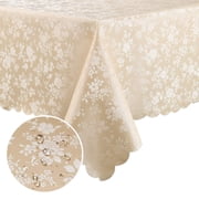 decorUhome Heavy Duty Vinyl Tablecloth, Waterproof Rectangle Table Cloth, Wipeable Floral Dining Table Cover, Beige, 52 x 70