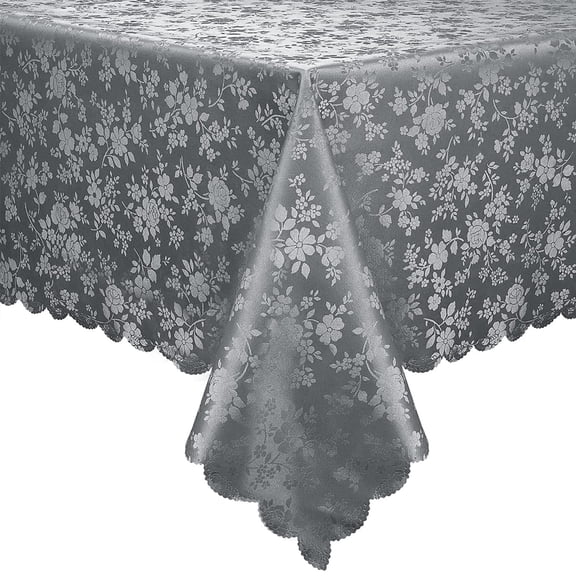 decorUhome Heavy Duty Vinyl Tablecloth, Waterproof Rectangle Table Cloth, Wipeable Floral Dining Table Cover, Grey, 60" x 120"