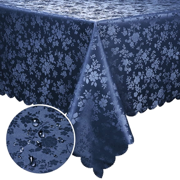 decorUhome Heavy Duty Vinyl Tablecloth, Waterproof Rectangle Table Cloth, Wipeable Floral Dining Table Cover, Navy Blue, 60" x 102"