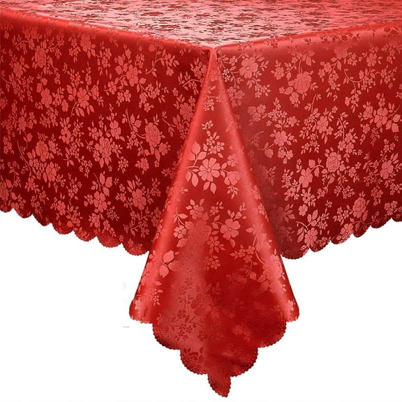 decorUhome Heavy Duty Vinyl Tablecloth, Waterproof Rectangle Table Cloth, Wipeable Floral Dining Table Cover, Red, 52" x 70"