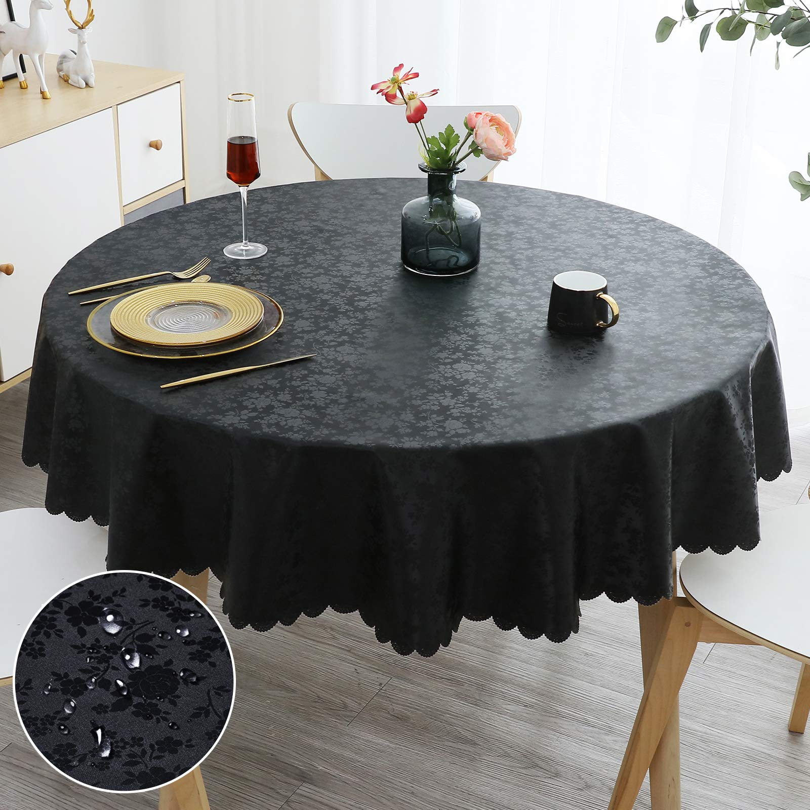 decorUhome Heavy Duty Vinyl Tablecloth, Waterproof Round Table Cloth